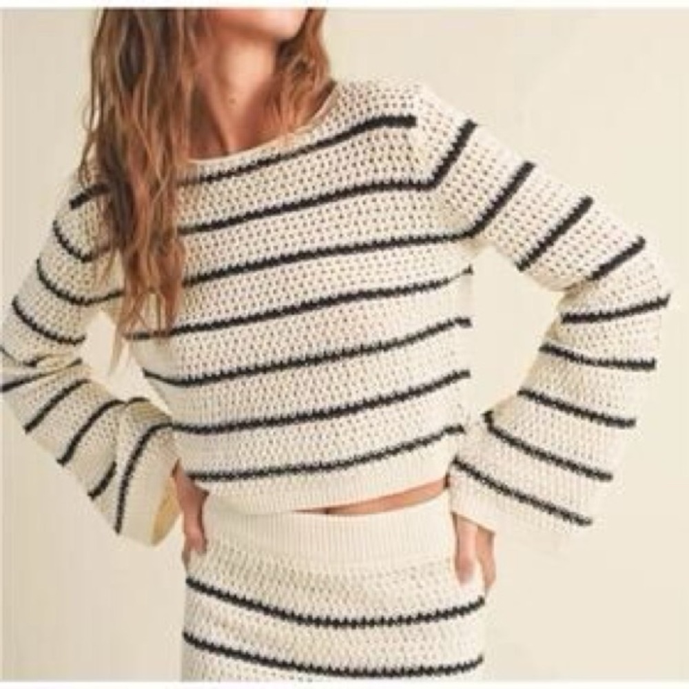 Miou Muse Striped Knit Sweater - Cream and Black